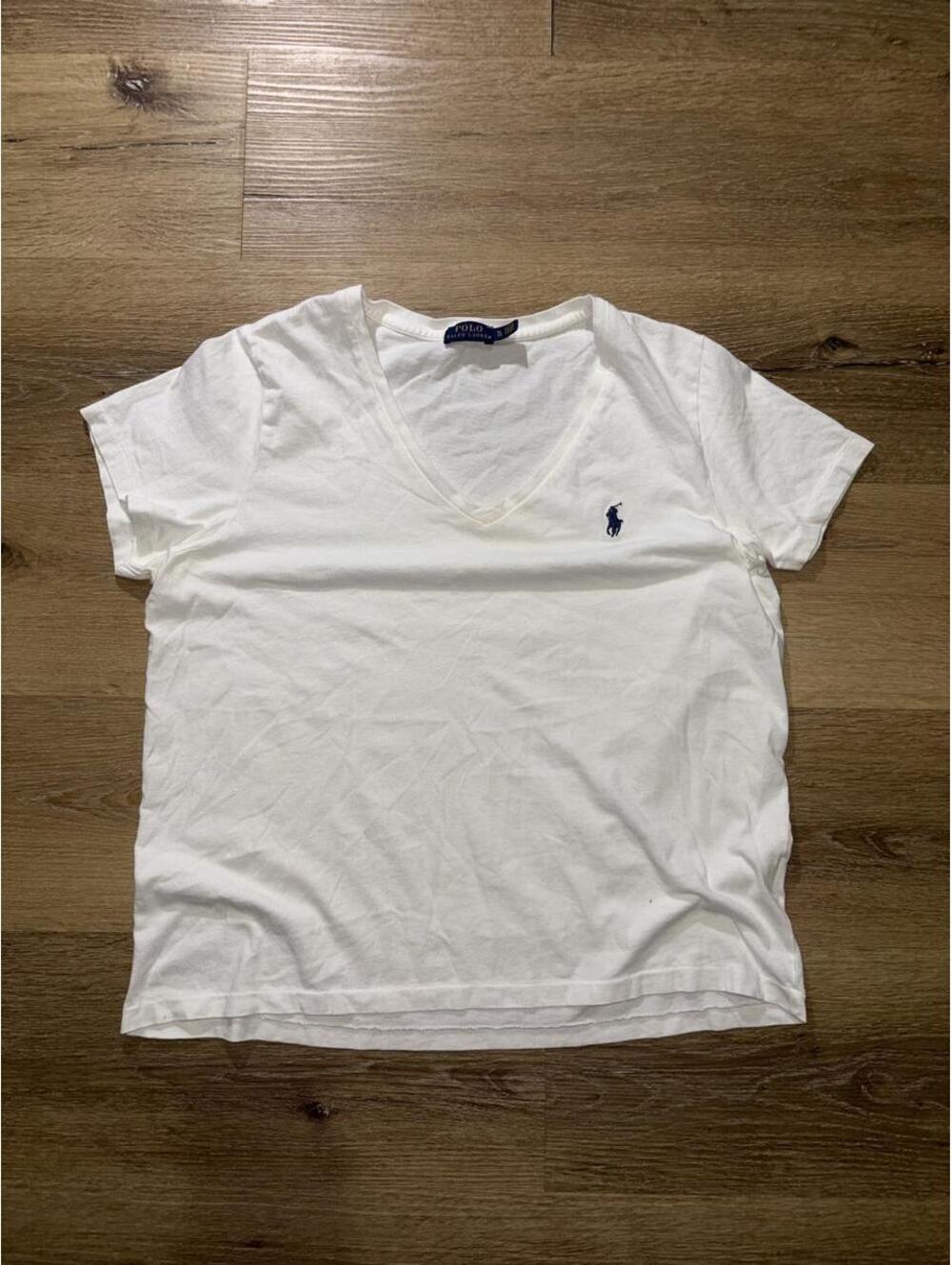 Polo Ralph Lauren White V-Neck T-Shirt Blue Pony Logo Women’s XL